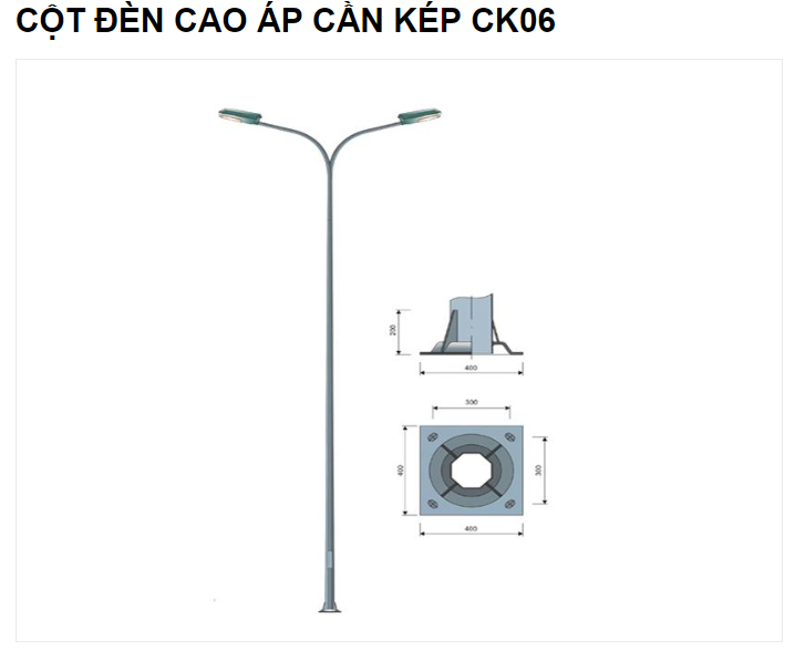 Picture of CỘT ĐÈN CAO ÁP CẦN KÉP CK06 - mã CCA09